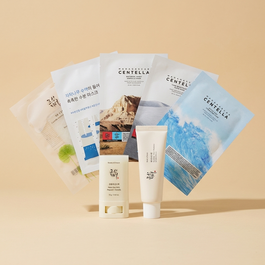 Sonnen-Routine Set: Sonnencreme, Sun Stick und fünf Tuchmasken