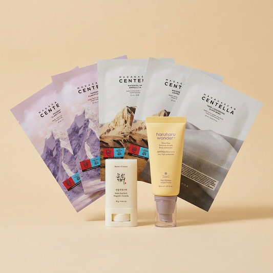 Matt-Set: Sonnencreme, Sun Stick und fünf Tuchmasken gegen Glanz