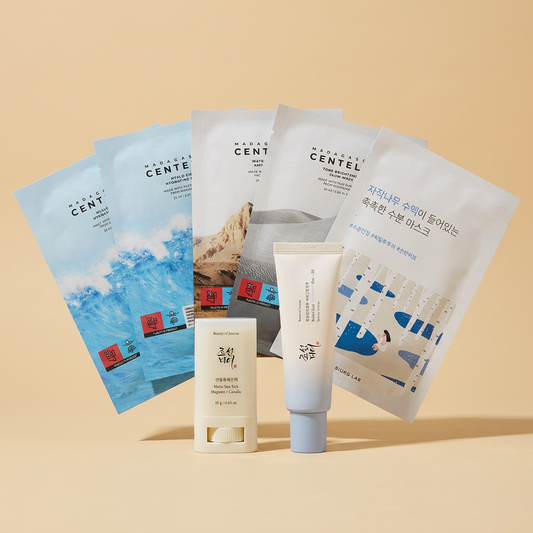 Feuchtigkeits-Set: Sonnencreme, Sun Stick und fünf Tuchmasken für trockene Haut